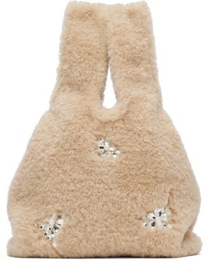Simone Rocha Embellished Mini Faux Fur Shopper Tote - Natural