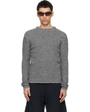 ERL Pull Gris En Laine Fine À Col Ras Du Cou - Noir