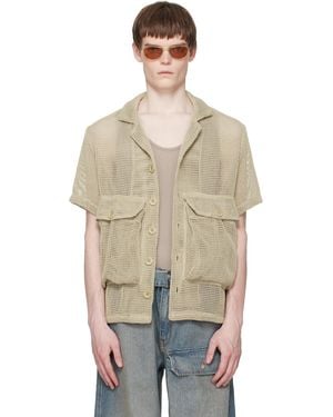 Reese Cooper Crochet Knit Short Sleeve Cargo Shirt - Natural