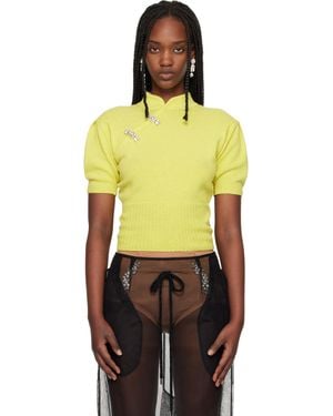 Simone Rocha Embellished Mandarin Collar Cashmere Sweater - Orange