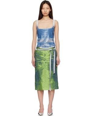 DIESEL Open-Back Apron Satin Denim Midi Dress - Green