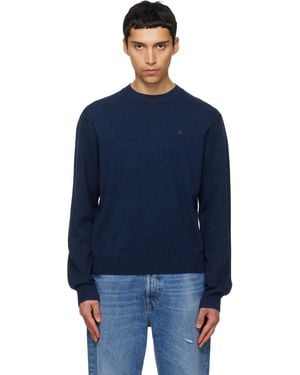 Acne Studios Pull Bleu Marine À Écusson À Logo