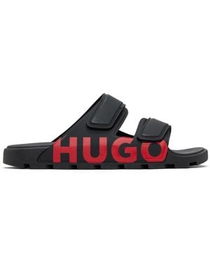 HUGO Double-Touch Closure Logo Sandals - Black