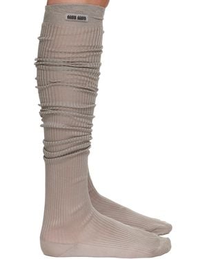 Miu Miu Silk Ribbed Socks - Brown