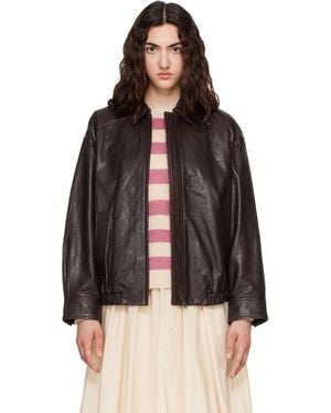 Weekend by Maxmara Cose Leather Bomber Jacket - Black
