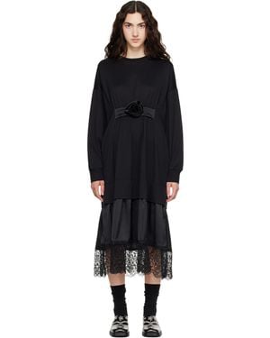 Simone Rocha Oversized Gathered Rose Lace Trim Midi Dress - Black