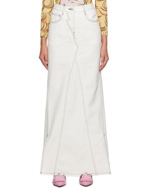 Pushbutton Vented Denim Maxi Skirt - White