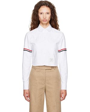 Thom Browne Chemise Écourtée Blanche En Toile Oxford À Brassards Tricolores