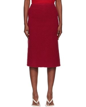 Pushbutton Fleece Combi H-Line Midi Skirt - Red