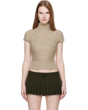 GUIZIO Taupe Vivienne Short Sleeve Cable Turtleneck - Black