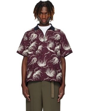 Sacai Burgundy Dot Flower Print Polo - Red