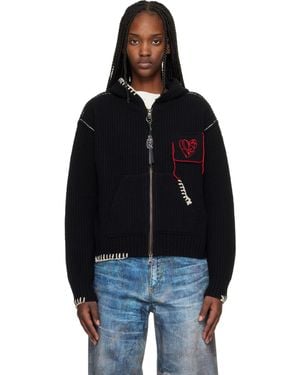 ANDERSSON BELL Heart Logo Zip-Up Hoodie - Black