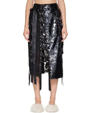 Simone Rocha Unraveling Ribbon Patch Work Ring Midi Skirt - Black