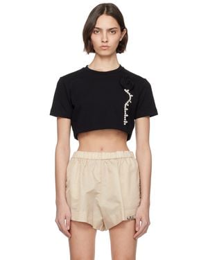 Area Crystal Rosette Cropped T-Shirt - Black