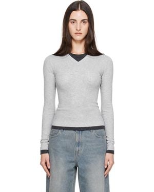 St. Agni Organic Cotton V Neck Long Sleeve T-Shirt - Grey