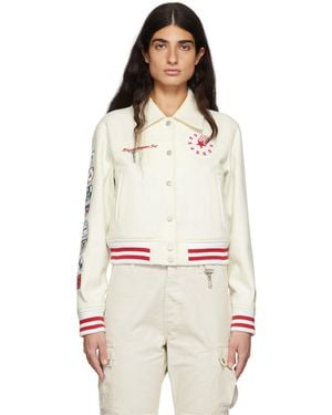 Reese Cooper Off- Wool Varsity Bomber Jacket - White
