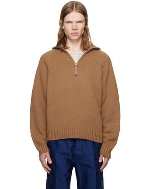 Tom Ford Tan Cashmere Wool Half Zip Jumper - Blue
