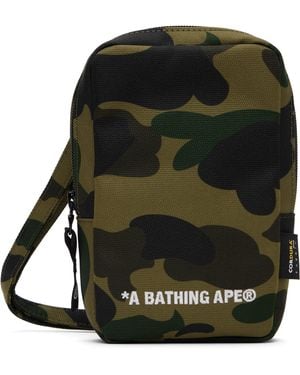 A Bathing Ape Khaki 1St Camo Cordura Phone Shoulder Bag - Black