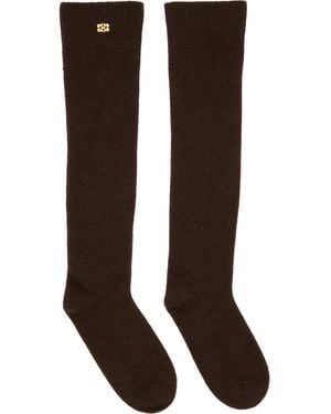 Ganni Wool Mix High Socks - Brown