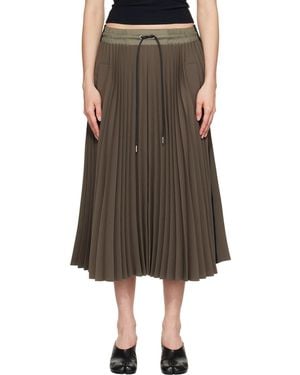 Sacai Khaki Matelasse Twill Midi Skirt - Brown