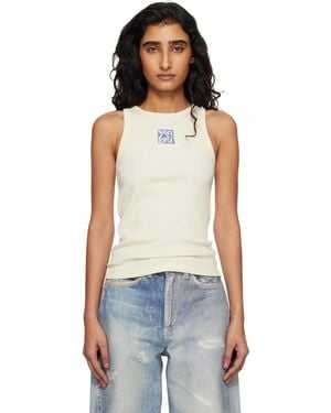 Marni Off- Ribbed Cotton Frame Logo Tank Top - Black