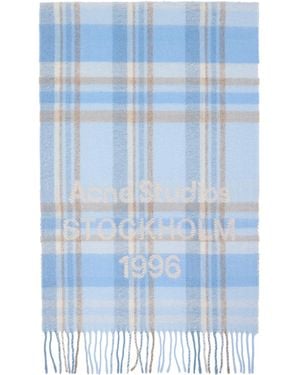 Acne Studios Wide Check Logo Scarf - Blue
