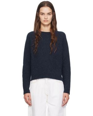 BOSS Pull bleu marine en tricot extensible à col ras du cou