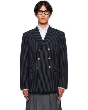 Thom Browne Pinstripe High Twist Wool Sportcoat Blazer - Blue