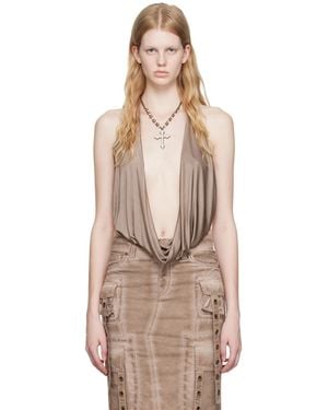 Blumarine Brown Plunging Bodysuit - Natural