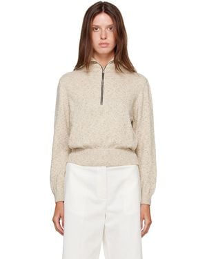 Cordera Pull Blanc Cassé En Coton À Motif Moucheté Et À Glissière - Neutre