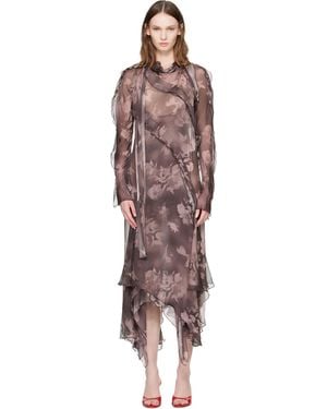 DIESEL Asymmetric Chiffon & Silk-Crepe Midi Dress - Brown