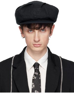 Yohji Yamamoto Flax Flat Tuck Casquette Cap - Black