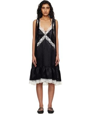 Marc Jacobs Satin Lace Slip Midi Dress - Black