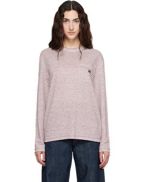 Wales Bonner Off-burgundy Linen Stripe Jersey Hour T-shirt - Pink