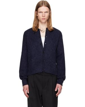 Tonywack Brushed Wool Crew-Neck Cardigan - Blue