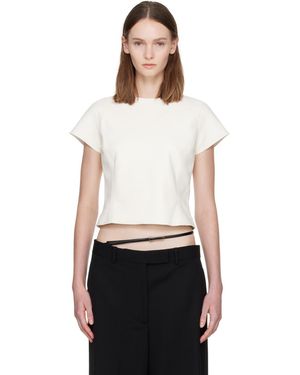 Tom Ford T-Shirt Ajusté Blanc Cassé En Cuir D'Agneau Guanteria Fin