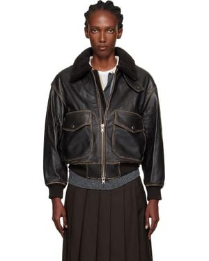 DUNST A-2 Shearling Collared Leather Jacket - Black