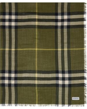 Burberry Écharpe Kaki En Laine À Grands Carreaux - Vert