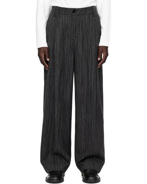 Ganni Pantalon Gris En Tissu De Costume À Taille Mi-Haute Et À Plis - Noir