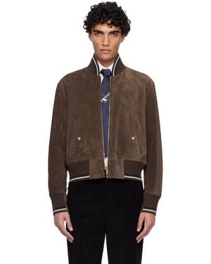 Thom Browne Knit Rib Blouson Suede Jacket - Black