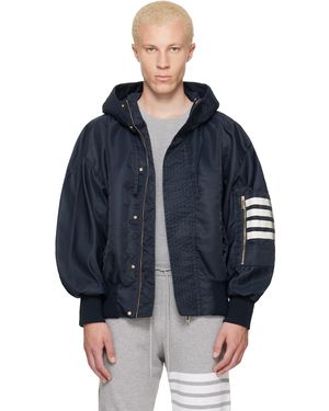 Thom Browne Blouson Bleu Marine En Sergé Technique