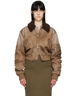 Acne Studios ベージュ ファーカラー ボンバージャケット - ブラウン