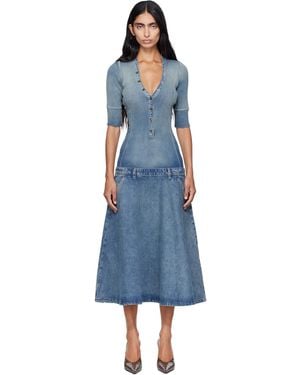 DIESEL Drop-Waist Knit & Denim Midi Dress - Blue