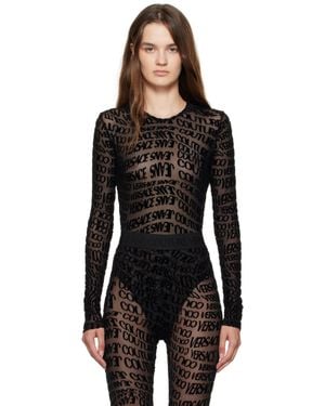 Versace Jeans Couture Tulle Flock Liquify Bodysuit - Black