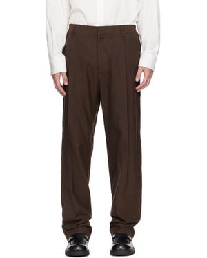 MM6 by Maison Margiela Pleated Cotton Wool Trousers - Brown