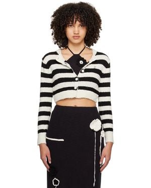 Kijun Off- & Striped Cardigan - Black