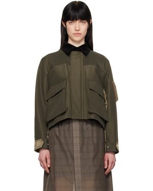 Sacai Khaki Grosgrain & Nylon Twill Jacket - Multicolour