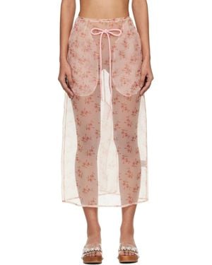 Simone Rocha Sheer Frayed Column Pencil Midi Skirt - Pink