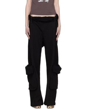 OPEN YY Rolled Waist Sweat Cargo Trousers - Black