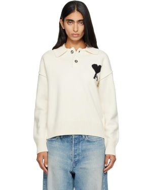 Ami Paris Off- Ami De Coeur Wool Polo - White